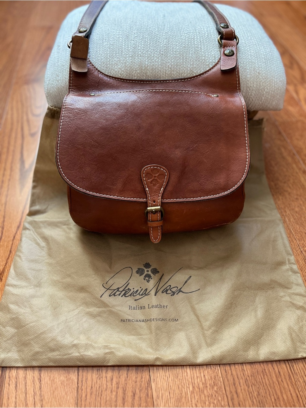 Patricia Nash Saddle Brown Leather Crossbody Shoulder Bag